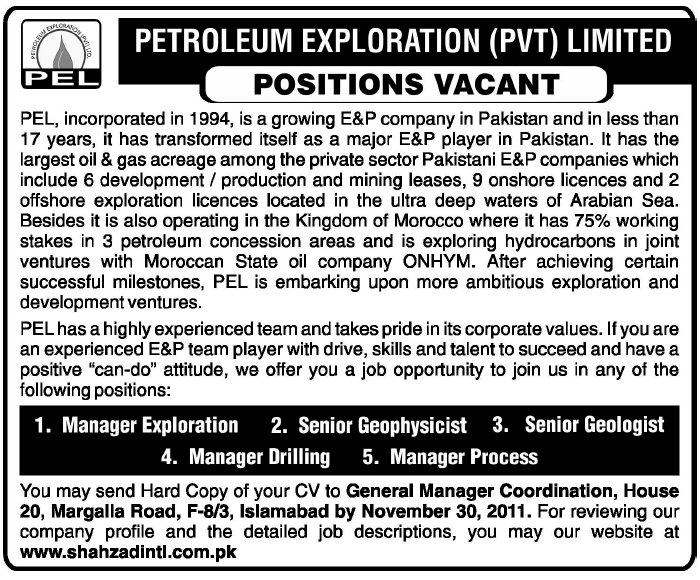 Petroleum Exploration Pvt Ltd Jobs Opportunity in Islamabad, Pakistan, The News on 20Nov2011